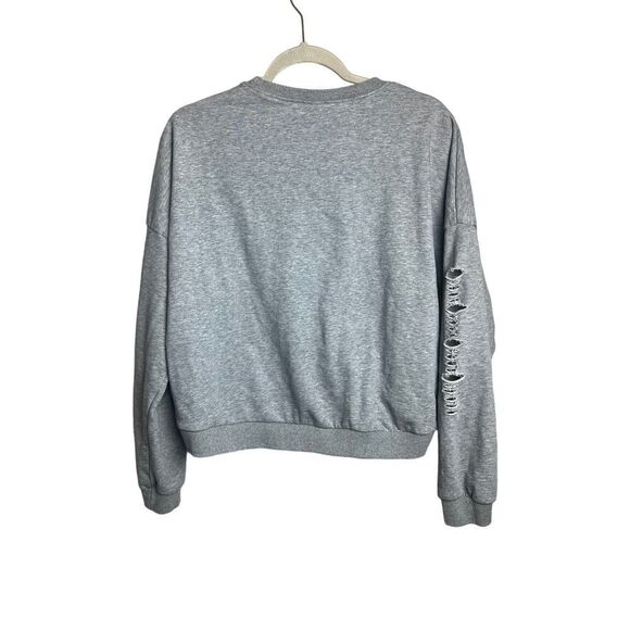 NUDE Grey Shredded Crop Sweatshirt Sz. M - Picture 5 of 6